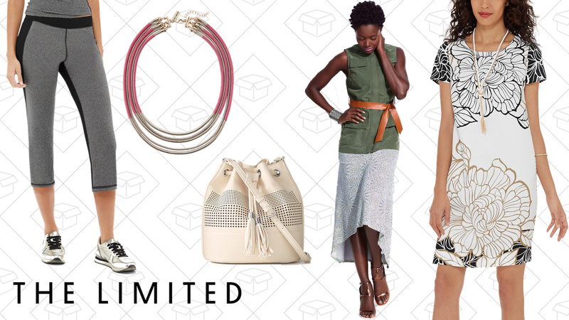Cropped Activewear Leggings, $22 | Colorblocked Snake Chain Necklace, $22 | Perforated Bucket Bag, $32 | Soft Safari Vest, $45 | Floral Printed Shift Dress, $45